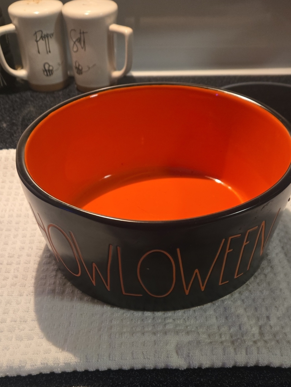 Rae Dunn Halloween Orange and Black Pet Dish